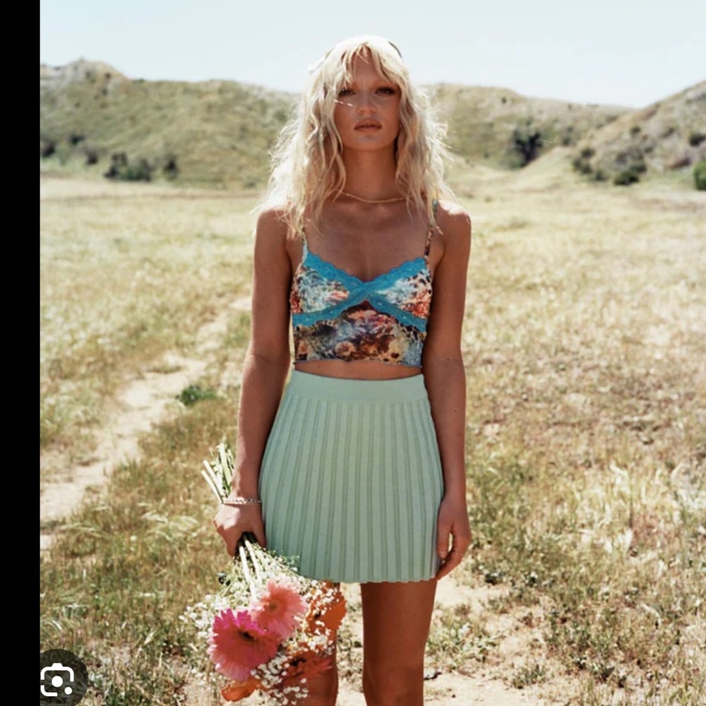 Princess Polly green ribbed mini skirt